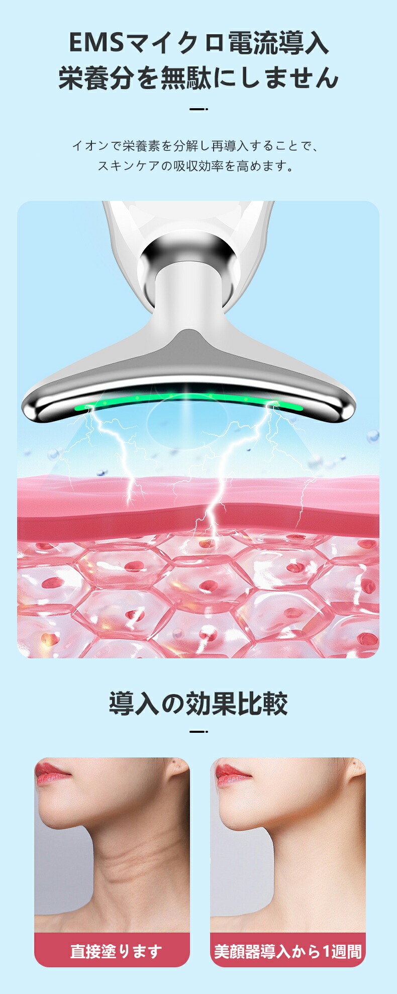 楽天市場】美顔器 美容器 EMSかっさ 微電流LED光 温熱ケア ネック