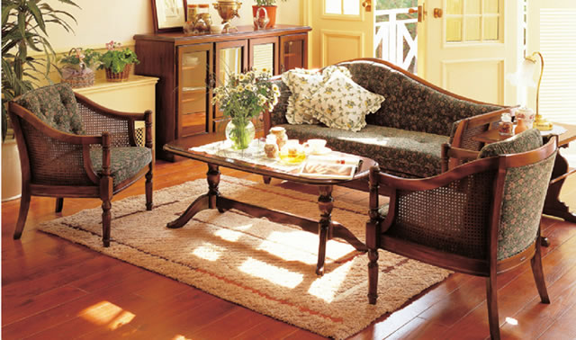 ③リメイク品尾州生地ホワイト座面カリモクコロニアルアームソファNI