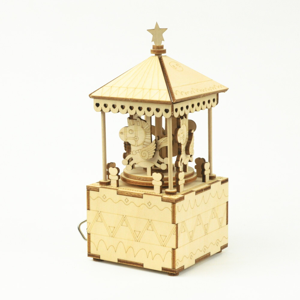 DIY木製パズルキットオルゴール】 メリーゴランド（ナチュラル）