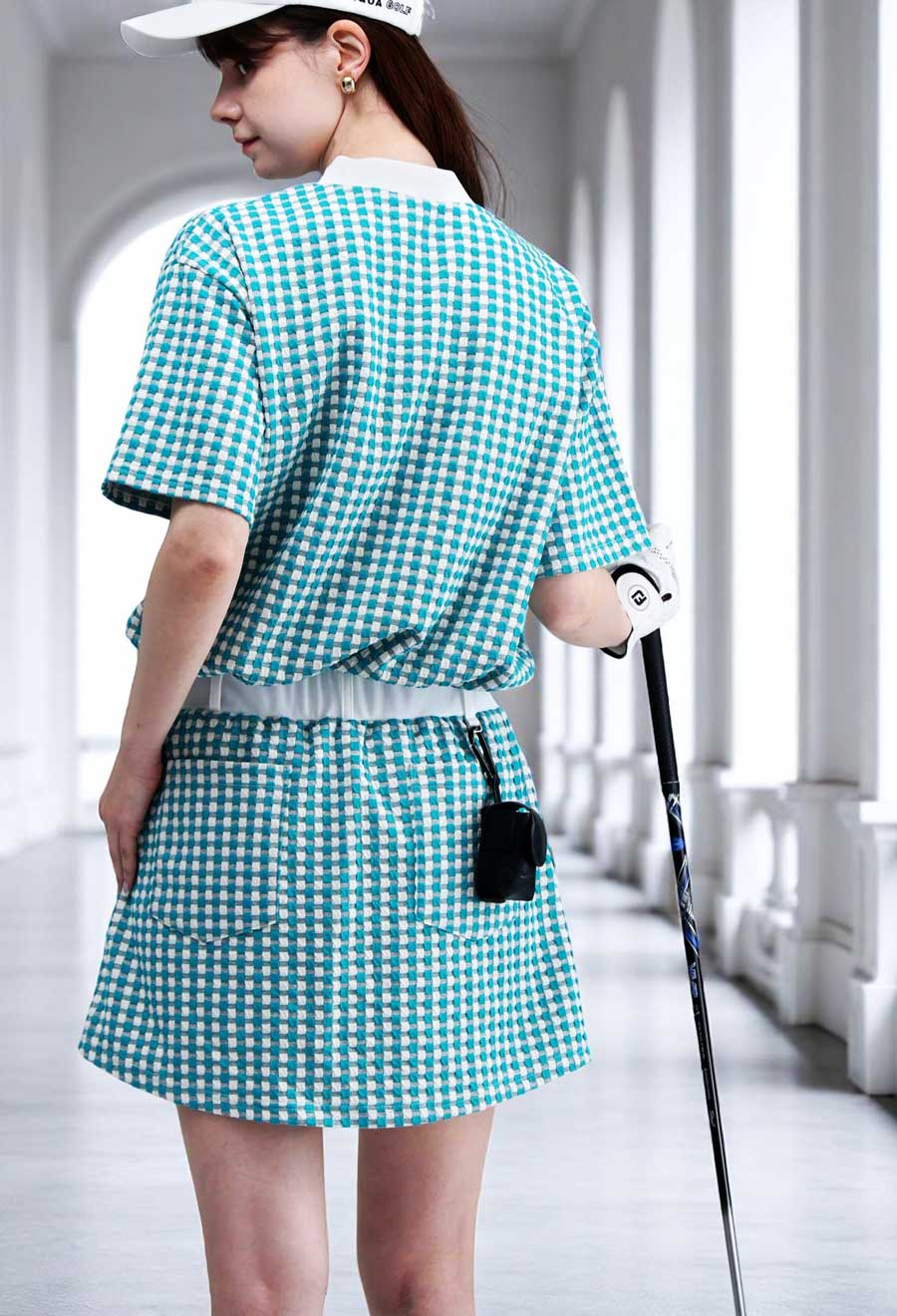 チェック柄トップス レディース ゴルフウェア 半袖 送料無料・(100