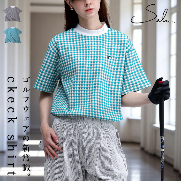 チェック柄トップス レディース ゴルフウェア 半袖 送料無料・(100