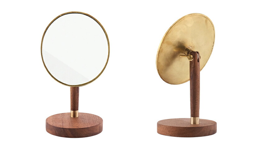 楽天市場】真鍮とアカシアの卓上ミラー 鏡 スタンド型 メイク 化粧