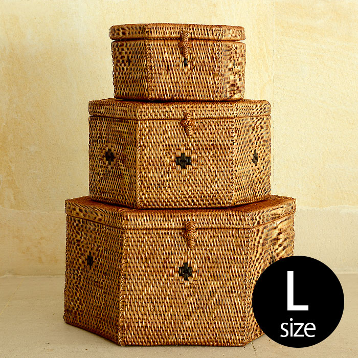 楽天市場】アタで編まれた六角形のフタ付き アジアン 小物入れケース L