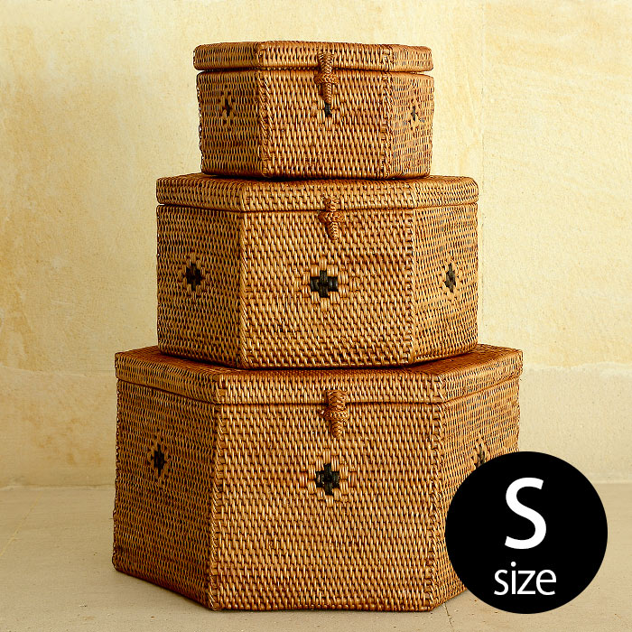 楽天市場】アタで編まれた六角形のフタ付き アジアン 小物入れケース S