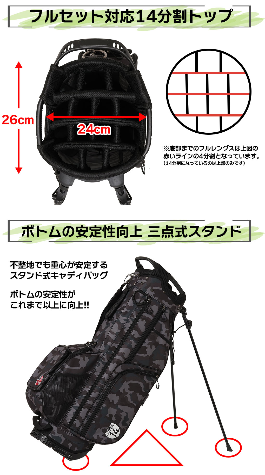 楽天市場】OOWLS 14分割 スタンドキャディバッグ 9.5型 軽量 47インチ