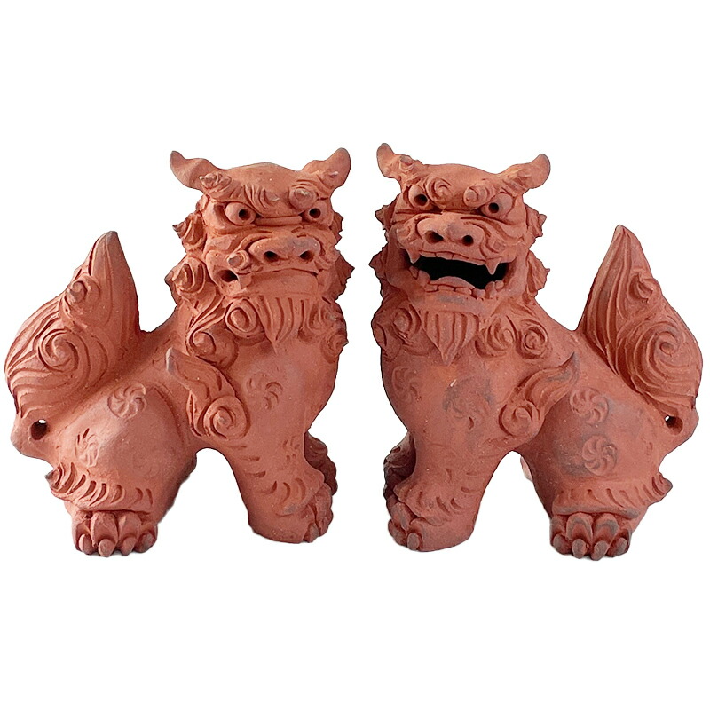 楽天市場】素焼き シーサー 置物 門柱 置物 玄関 沖縄 ペア 新築祝い