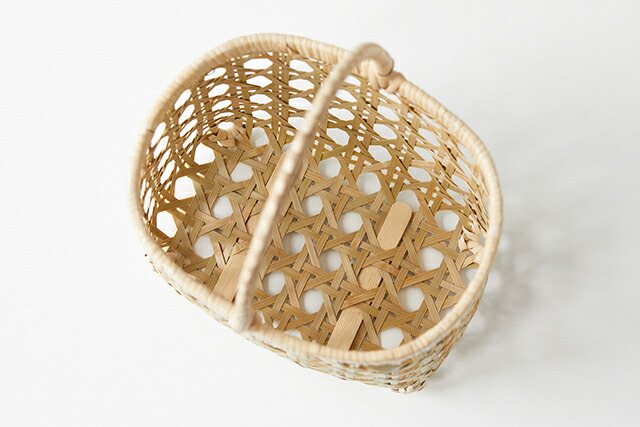 竹かごバッグ(八つ目編み/一本手/楕円型/中サイズ/ふち・取手上質籐