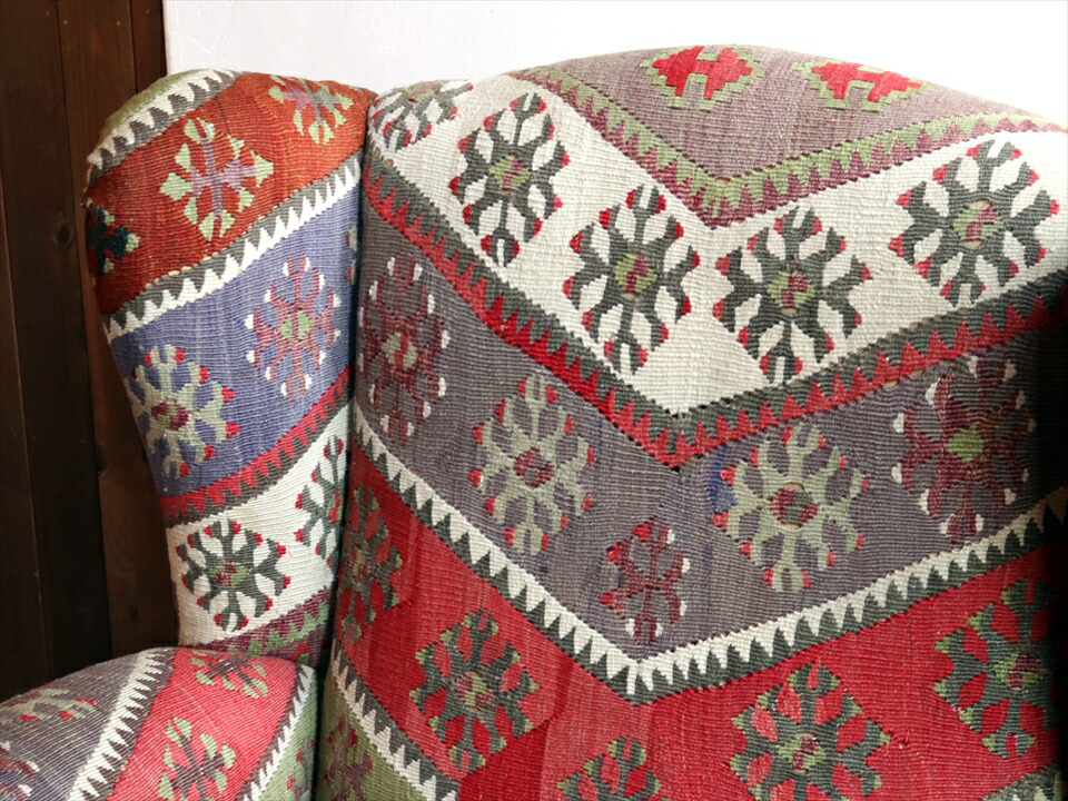 楽天市場】オールドキリム木製アームチェア H100×W86×D78cm シワス