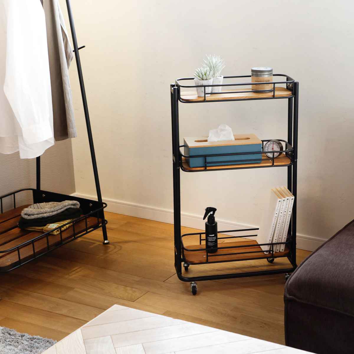 楽天市場】キッチンワゴン 3段スリム ヴィンテージ調 オイルステイン