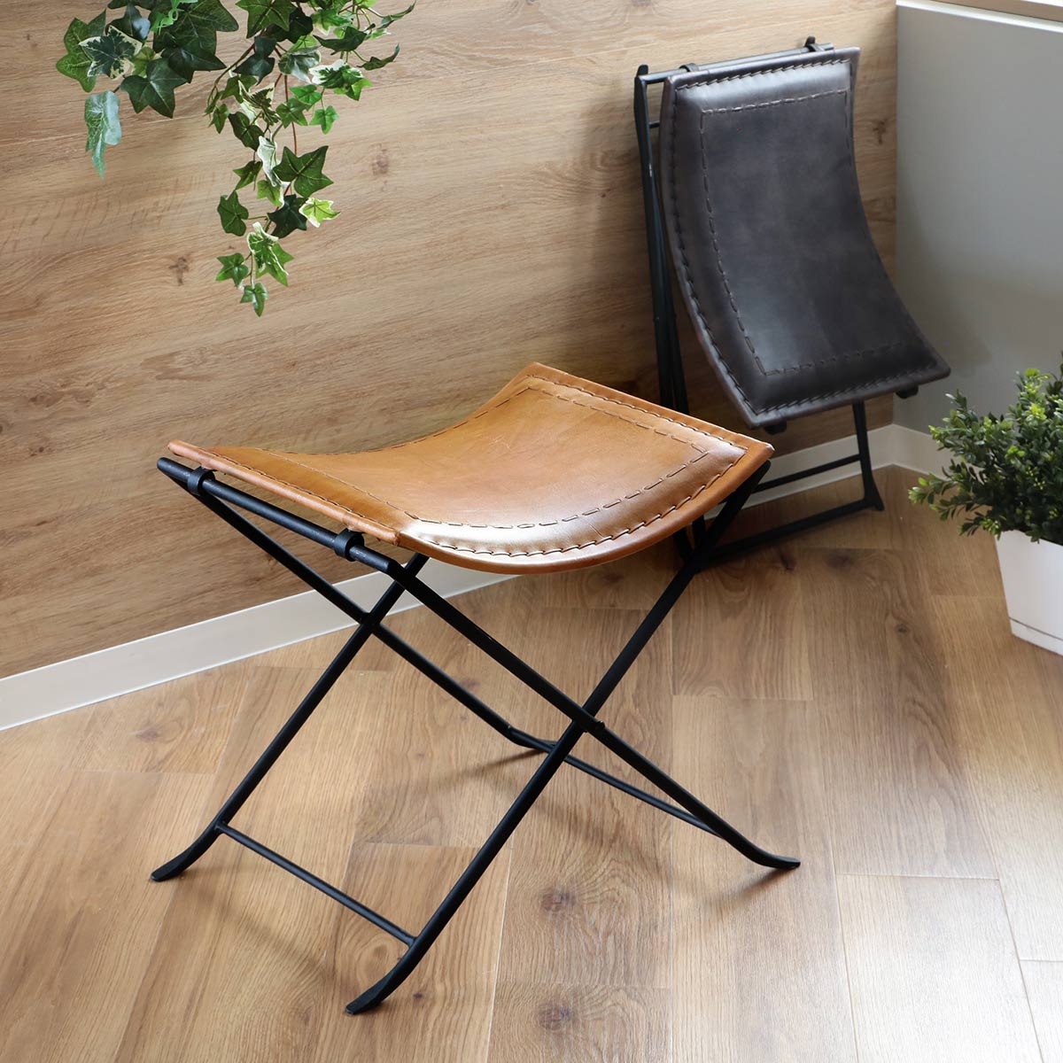 楽天市場】折りたたみ椅子 高さ44cm レザー アイアン アンティーク調