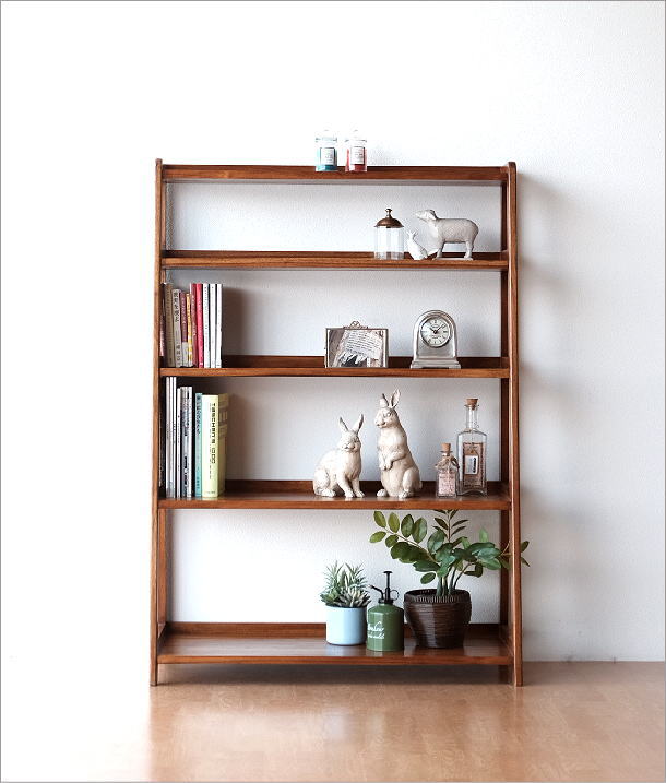 楽天市場】オープンラック 本棚 チーク材 無垢材 木製 天然木 シンプル