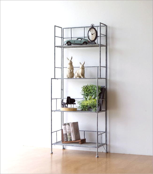 楽天市場】棚 シェルフ ラック 4段 アイアン メッシュ 本棚 収納棚