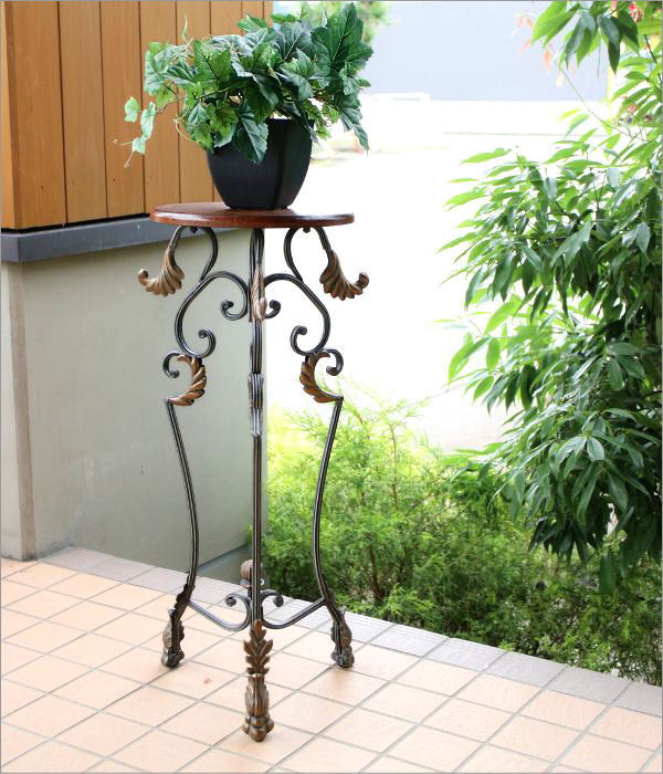 楽天市場】フラワースタンド アイアン 木製 アンティーク風 玄関 花台