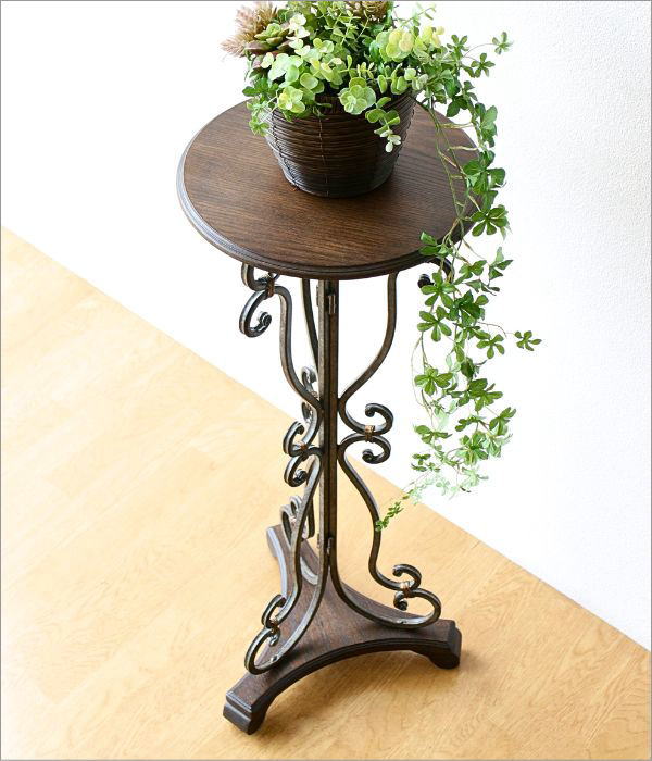 楽天市場】フラワースタンド アイアン 木製 アンティーク風 玄関 花台