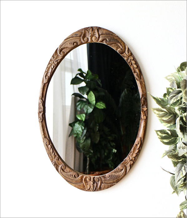 楽天市場】鏡 壁掛け 木製 ミラー 高さ70cm 楕円 彫刻 洗面 ウォール