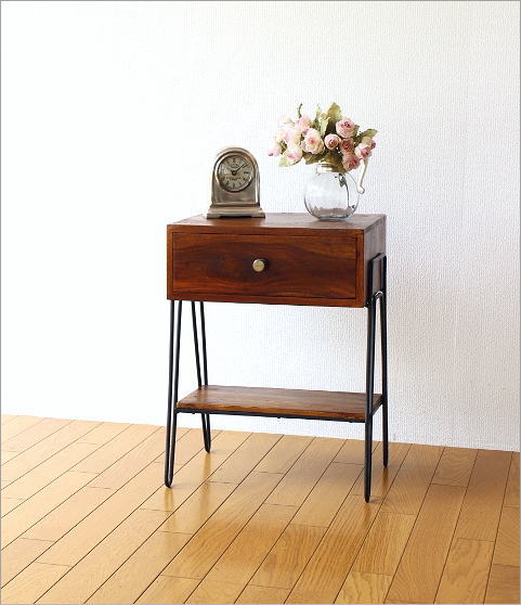 楽天市場】サイドテーブル 木製 アイアン ベッド ソファ 棚付き