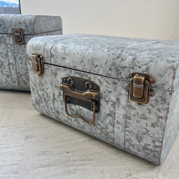 ベージ トランクボックス 2点セット 収納 シルバー インダストリアル