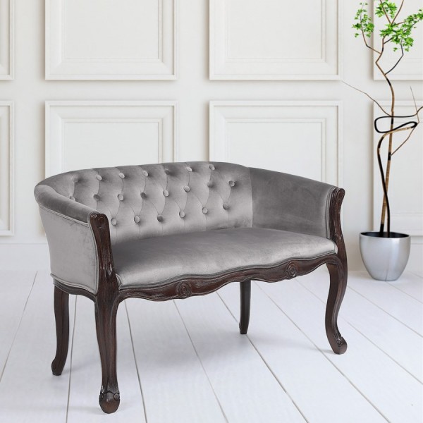 ソファ サロンソファ 木製 2人掛け ベロア グレー クラシック