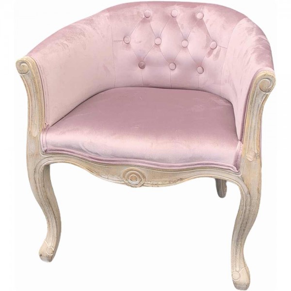 アームチェア 一人掛けチェア アームソファ ベロア ピンク 椅子 木製