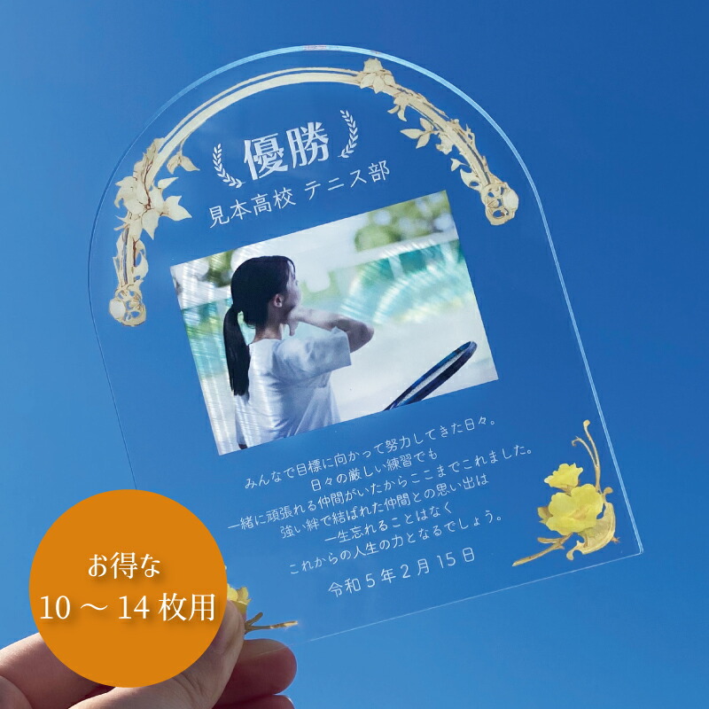 楽天市場】写真入り 卒団・卒業記念プレート アーチ型：ゴールド 【10