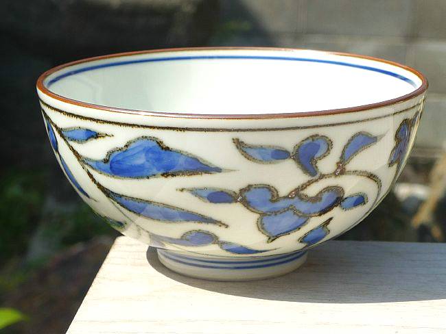 染赤唐草ご飯茶碗 岩華 大 - 京焼清水焼 松韻堂