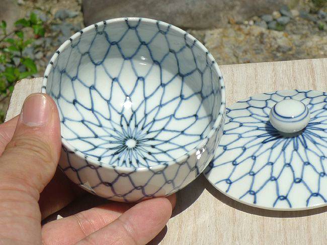 染付網目蓋付汲出碗 芳山 - 京焼清水焼 松韻堂