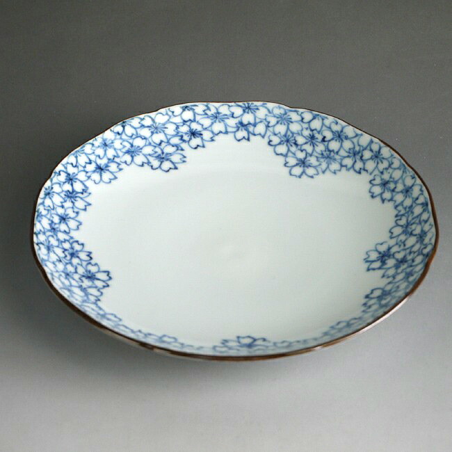 染付縁桜詰め 6寸皿 - 京焼清水焼 松韻堂