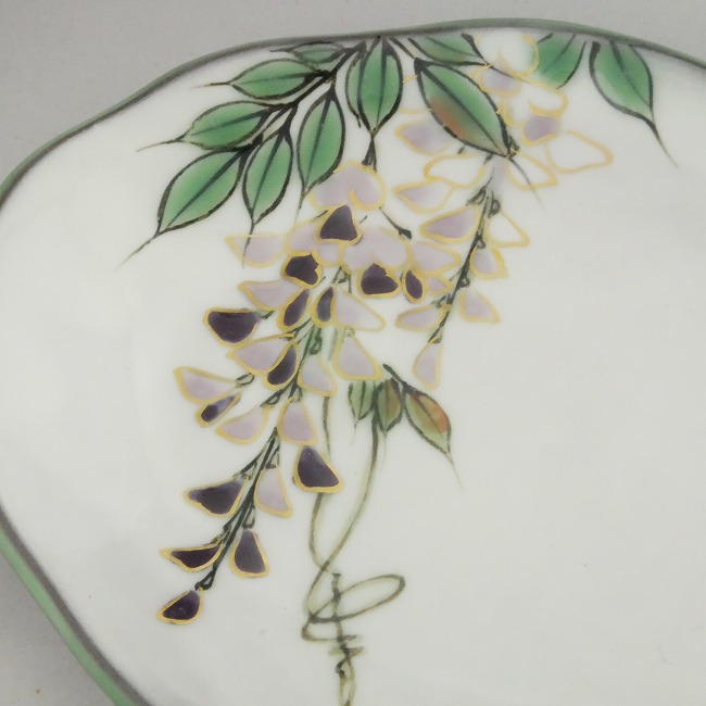 白掛紫草花銘々皿 藤の花単品 陶あん - 京焼清水焼 松韻堂