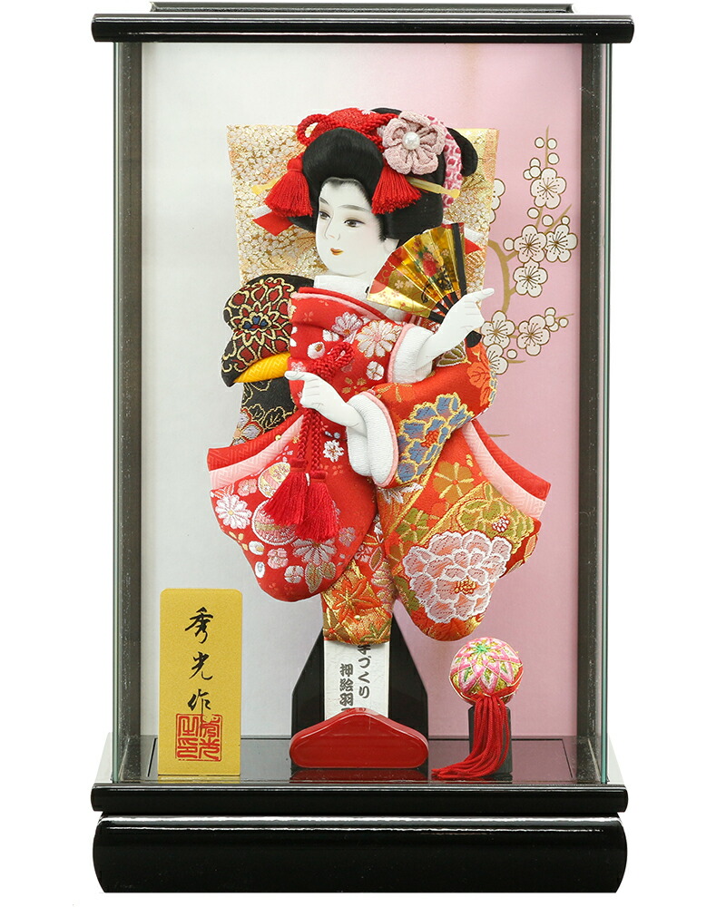 羽子板ケース入り飾りセット【A1801】 可愛いお顔に豪華花柄吉祥模様