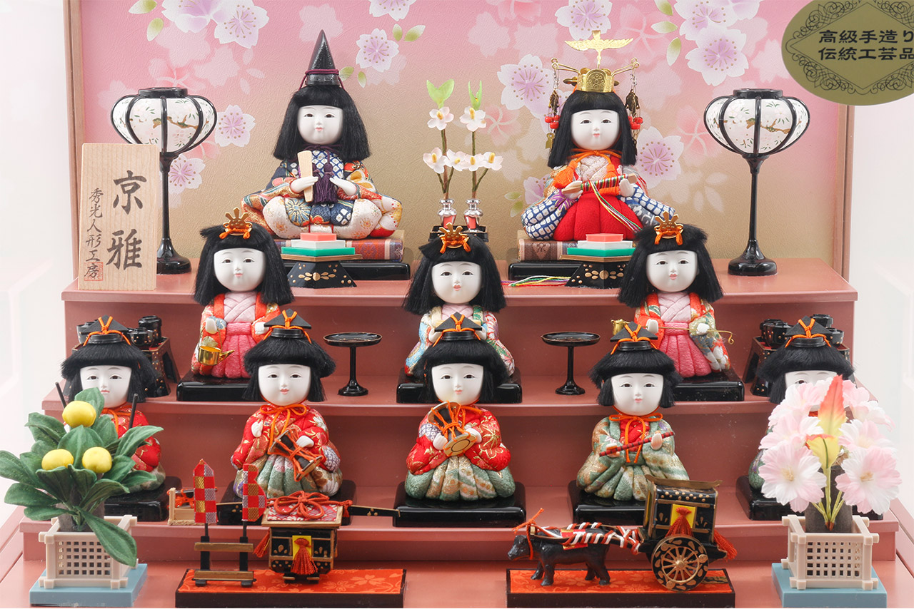 雛人形 木目込み10人ケース飾り【P80406】 かわいらしい十人のお雛様