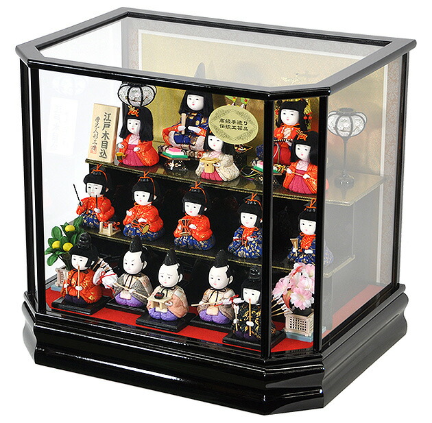 雛人形木目込人形ケース入り三段十五人飾りセット【P81447