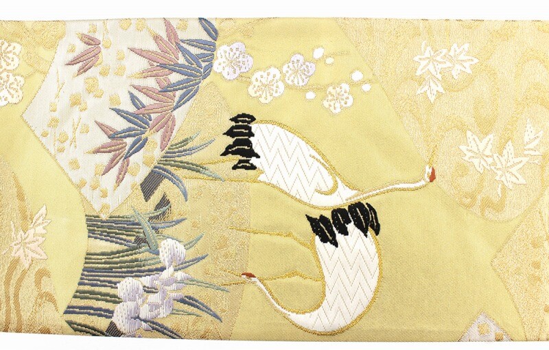 中古】 袋帯 礼装用 リサイクル レディース 正絹 ゴールド 松竹梅 鶴