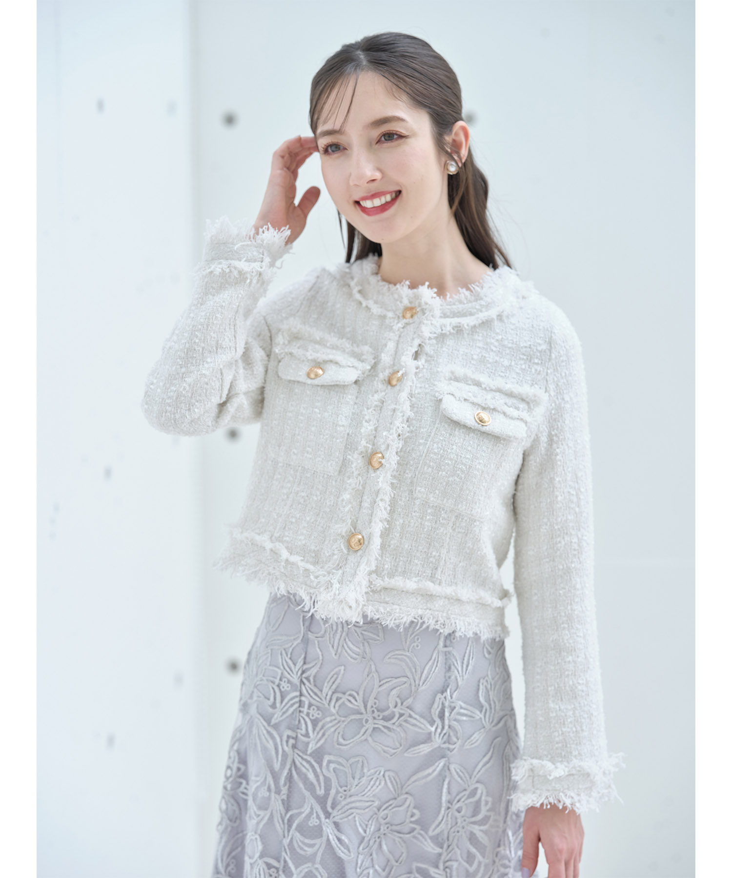 ゴールド釦フリンジミックスツイードジャケット