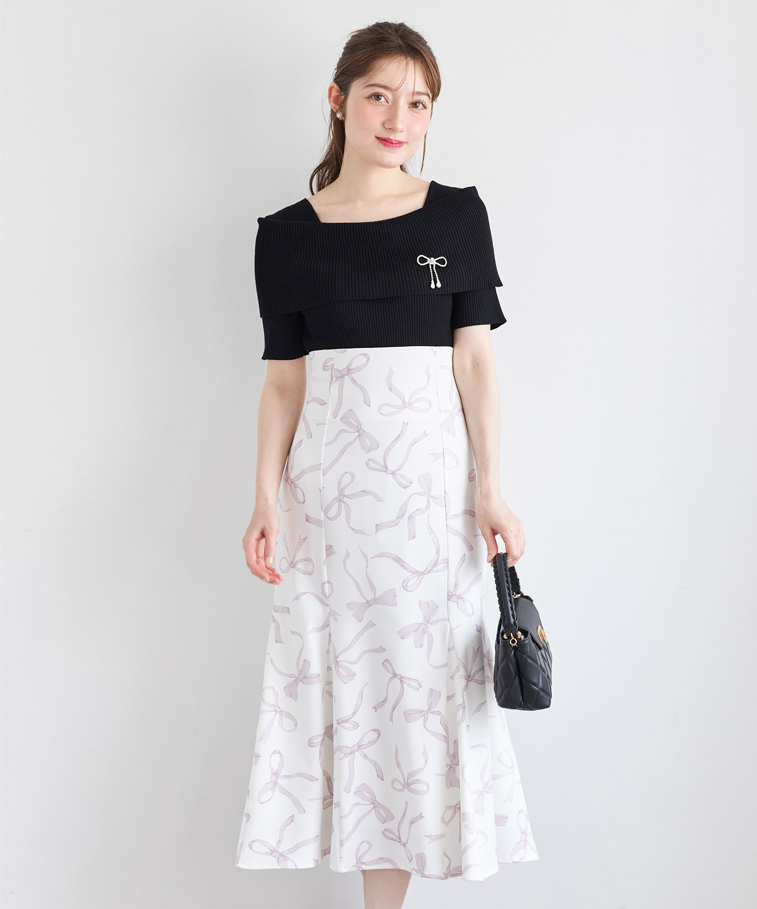 バックレースアップリボンプリントマーメイドスカート