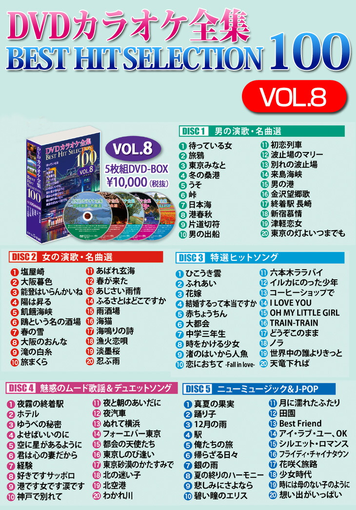 DVDカラオケ全集ベストヒットセレクションvol.08 全100曲 DKLK-1008