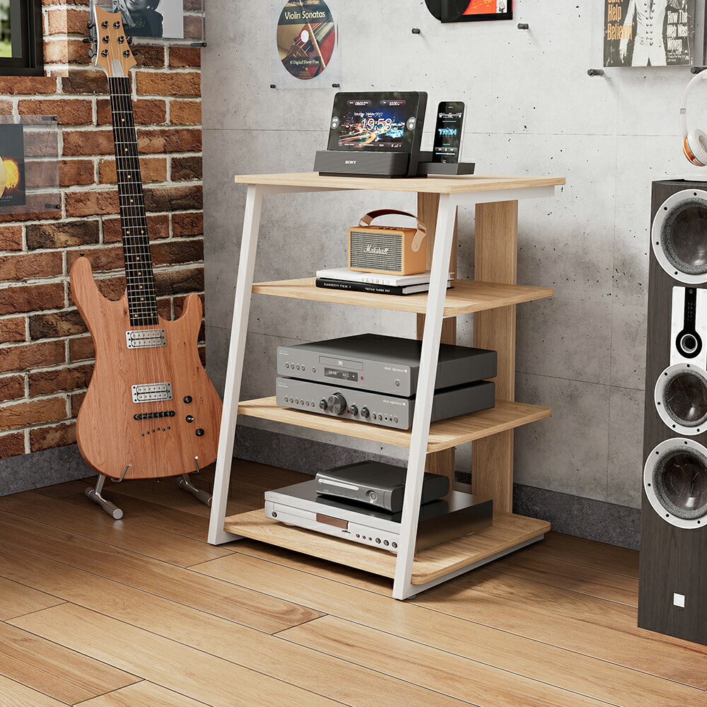楽天市場】オーディオラック インテリア 台形 木目調仕上棚板 AV