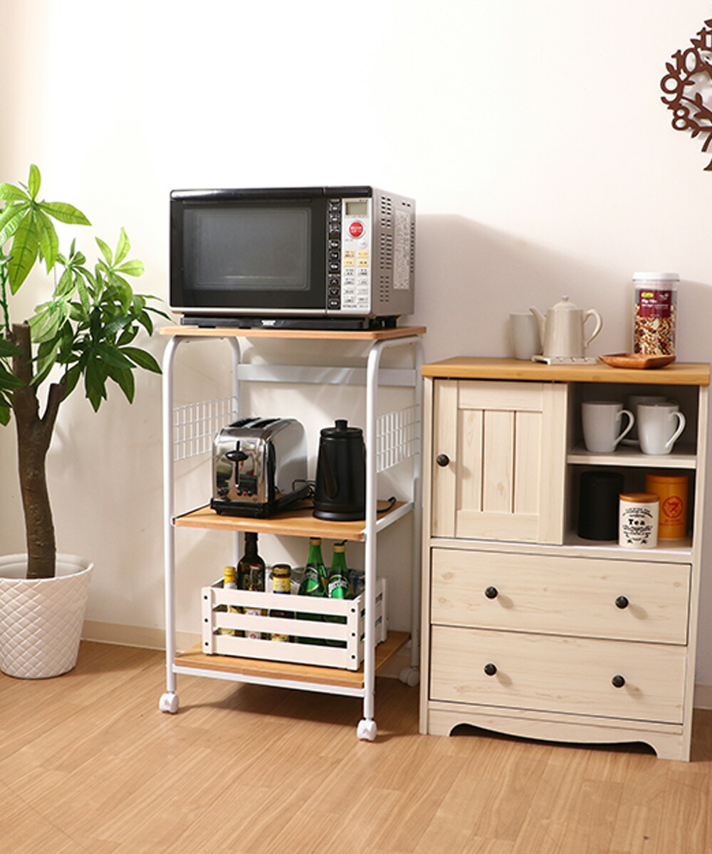 楽天市場】キッチンワゴン レンジワゴン木製 スチール ホワイト 不二