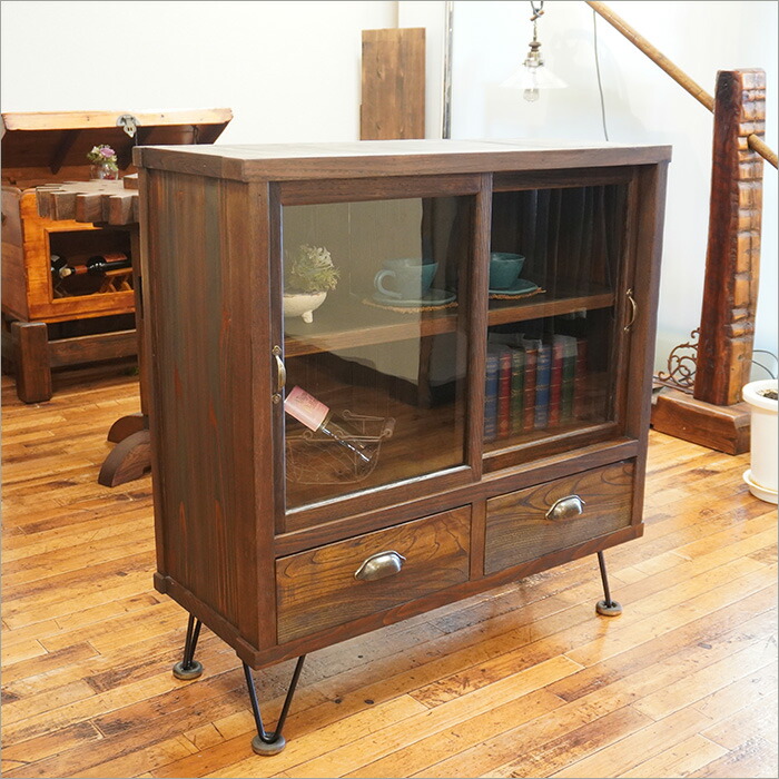 楽天市場】飾り棚 ガラスキャビネット アンティーク 大正時代 ガラス