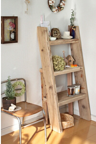 WOODPRO本店】OLD ASHIBA（足場板古材）ラダーシェルフ（はしご型飾り棚）