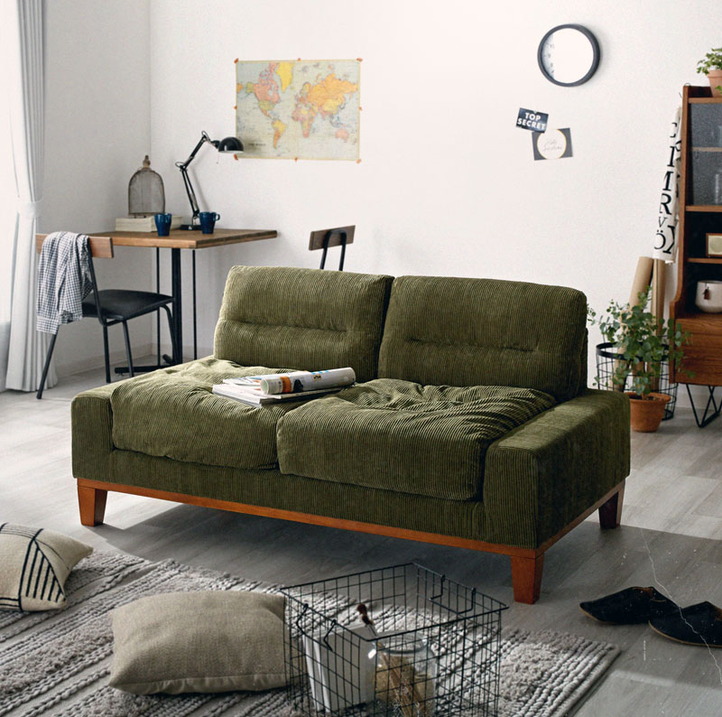 エージング コーデュロイ 2人掛け 2Pソファ スロウ 【19-100029