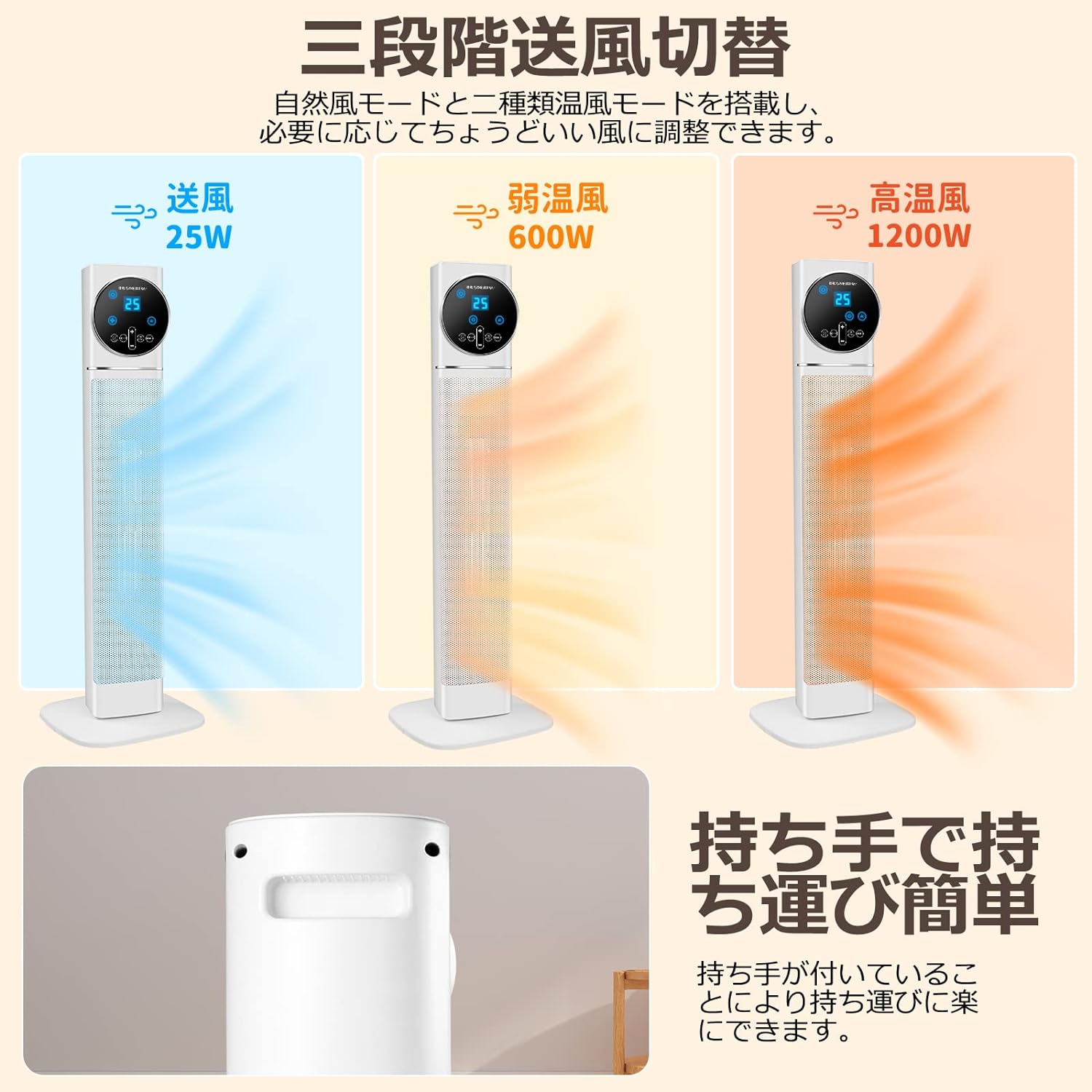 楽天市場】セラミックファンヒーター 大型 タワー型 大風量 60°首振り