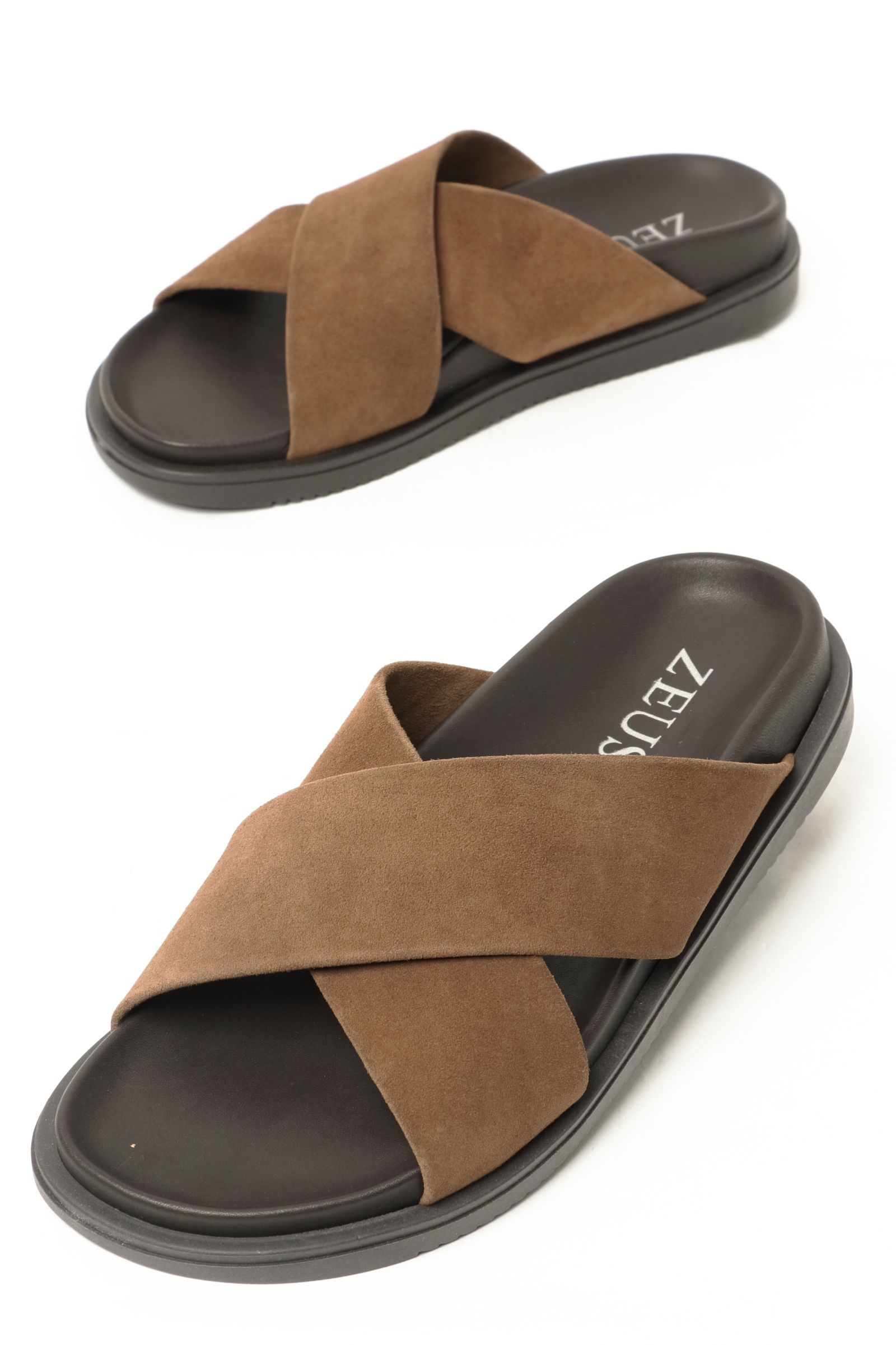 DEVIL&ZEUS - クロスストラップ コンフォート スエードレザー サンダル