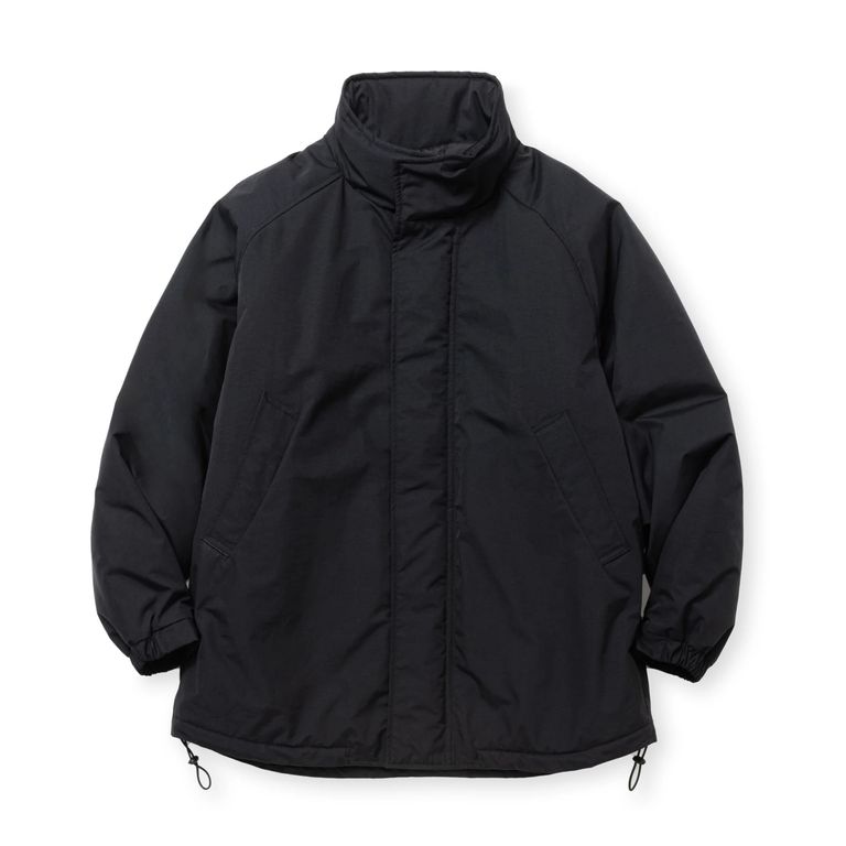 CALEE - TASLAN NYLON PADDED JACKET (BLACK) / スタンドカラー パ