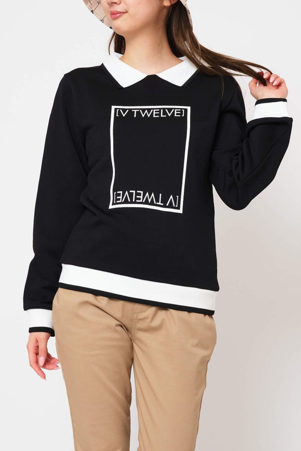 V12 - 【レディース】 FLAME CREW / カレッジテイスト フロントロゴ 襟