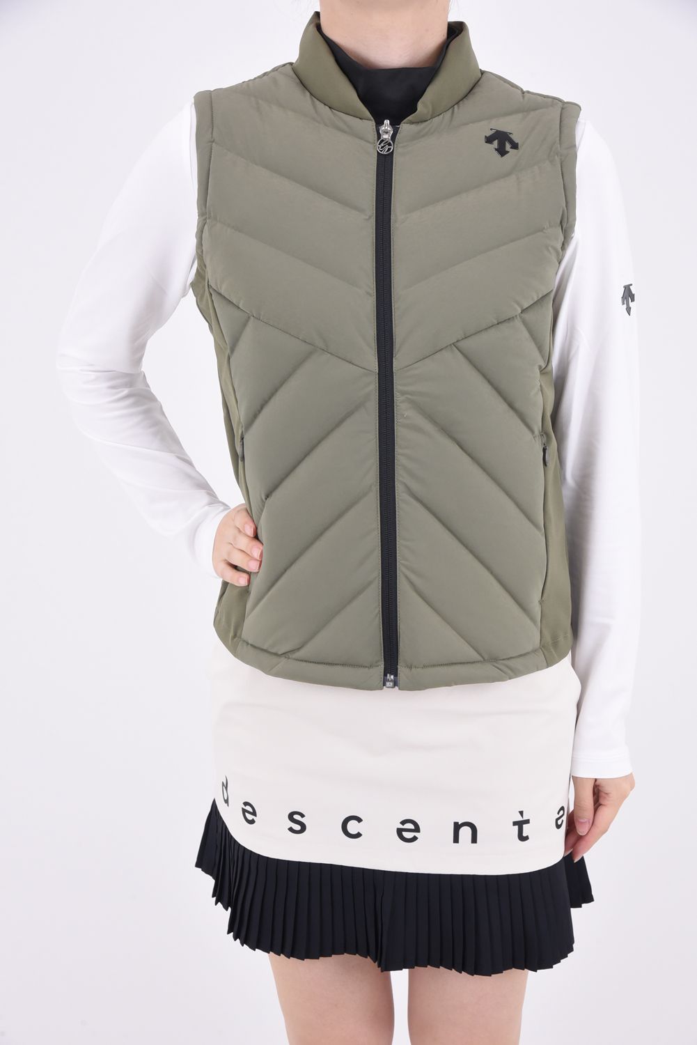 DESCENTE GOLF - 【レディース】 フルジップ ダウンベスト (カーキ