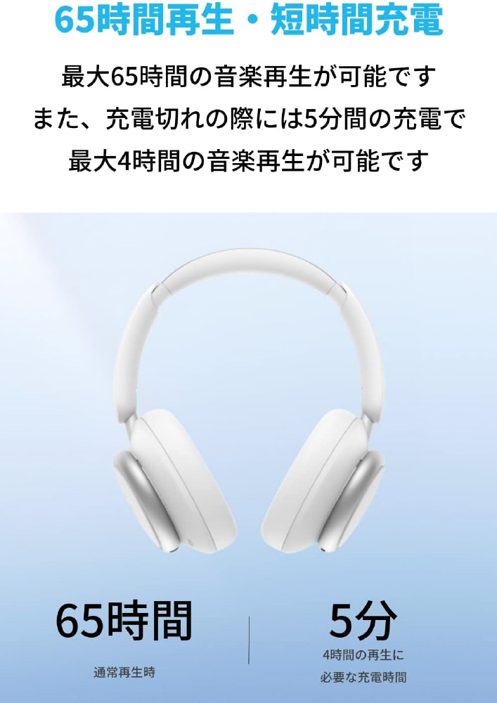 ブルートゥースヘッドホン Soundcore Space Q45 ホワイト A3040021