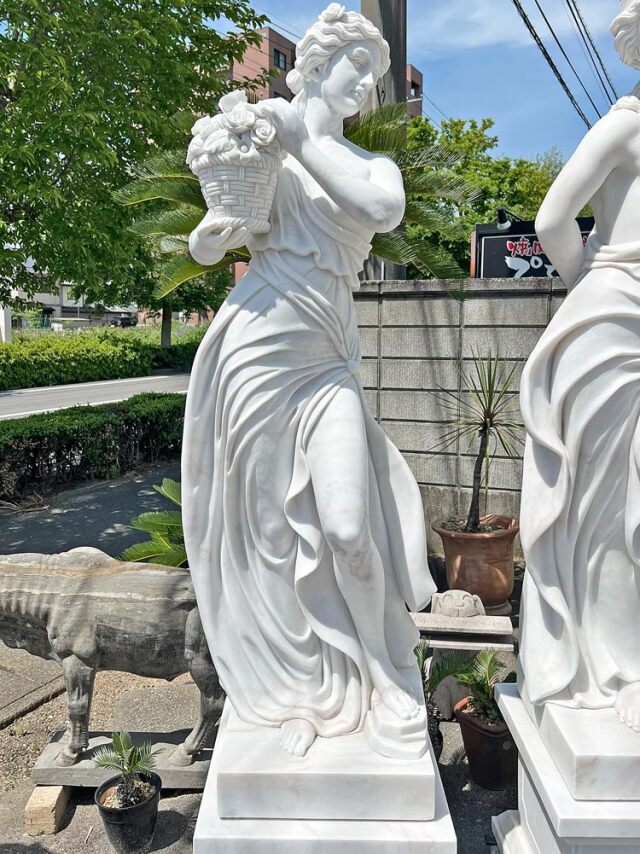 天然大理石彫刻 花かごを持つヴィーナス（春）｜女性像・ヴィーナス像