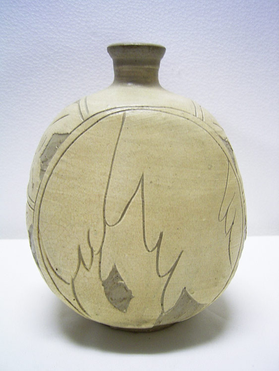 鶏龍山 粉青沙器 掻落扁壺 李朝 韓国 朝鮮 美品