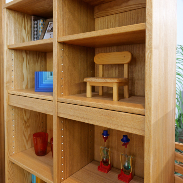 本棚 木製 ナラ書棚 Hi タモ無垢 高級 ブックシェルフ