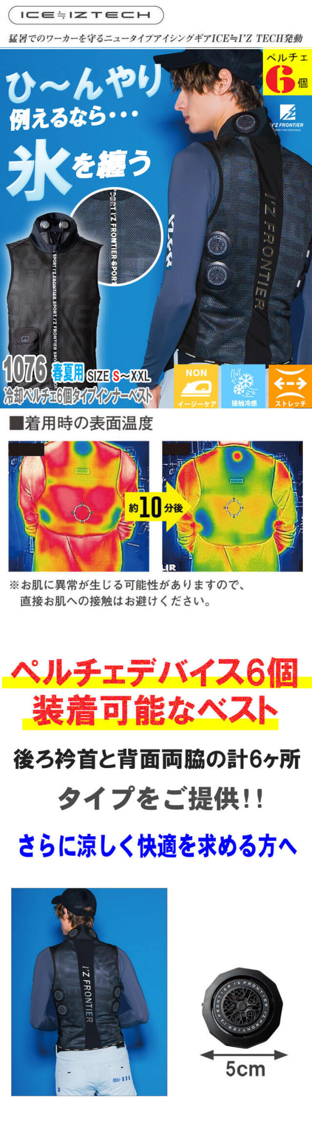 アイズフロンティア 冷却ペルチェ専用6個タイプインナーベスト 単品